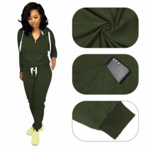 CLOCOR Track Suits for Women Set - Long Sleeve Casual Pullover Hoodie Solid Color Sport Suits with Pocket Army Green-XL