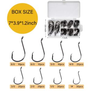 150pcs/box Circle Hooks 2X Strong Offset Octopus Catfish Bass Fishing Hooks High Carbon Steel Saltwater Customized Fishhook 8 Sizes Mixed with Tackle Box