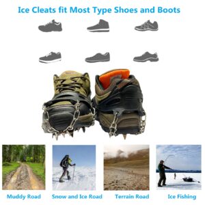 Crampons Ice Cleats Traction Snow Grips for Shoes and Boots Anti Slip Stainless Steel 28 Spikes Ice Crampons for Men Women Kids - Microspikes for Hiking, Walking, Climbing, Jogging, Ice Fishing Snow