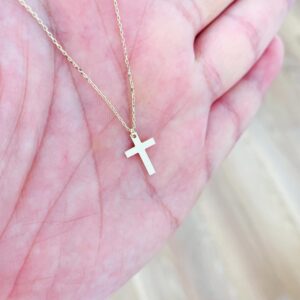 jewelryist 14k Solid Gold Cross Necklace for Women | 18" Necklace Length | 0.80mm Adjustable Rolo Chain