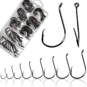 150pcs/box Circle Hooks 2X Strong Offset Octopus Catfish Bass Fishing Hooks High Carbon Steel Saltwater Customized Fishhook 8 Sizes Mixed with Tackle Box