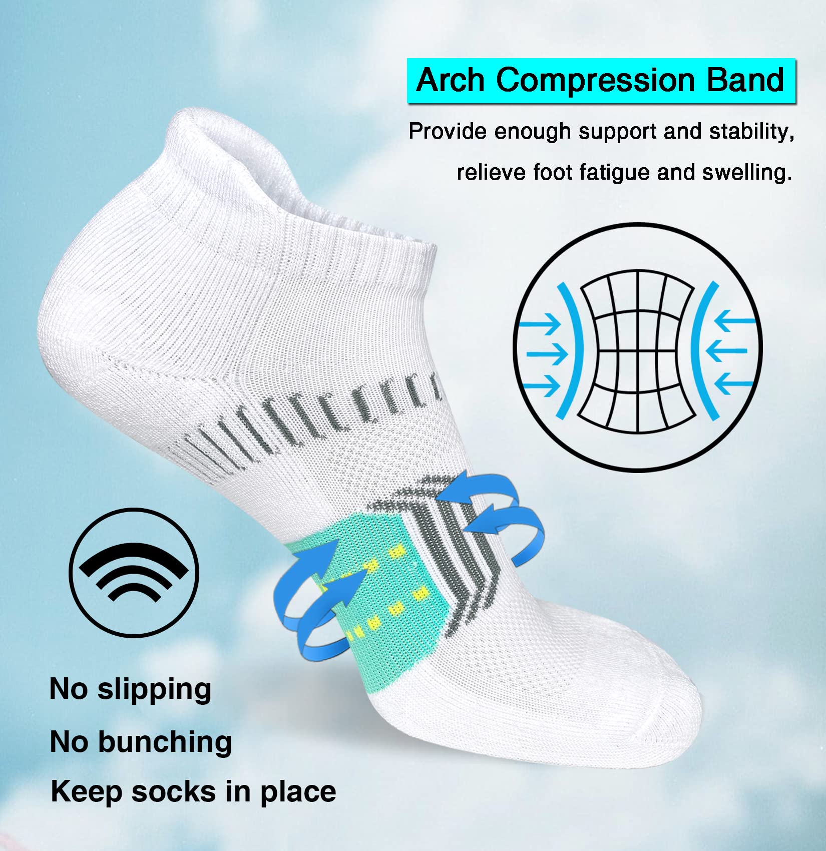 suaskk Womens Athletic Cushioned Anti-Blister Comfort Running Ankle Socks 5 Pairs