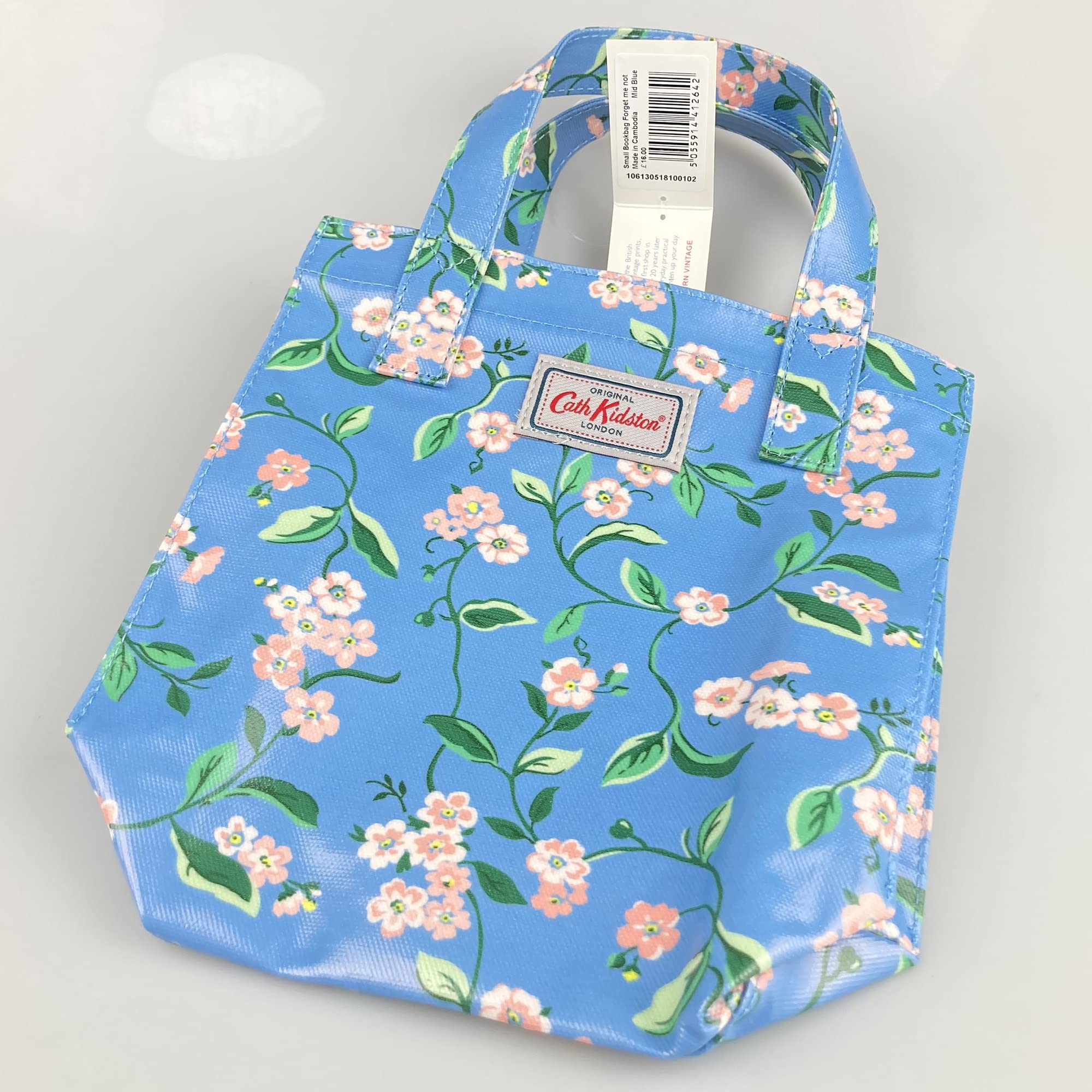 Cath Kidston S Bookbag Oilcloth Mini Open Top Handle Bag Small Size Water Resistant Lunch Bag Floral Pattern (Forget Me Not (Sky Blue))