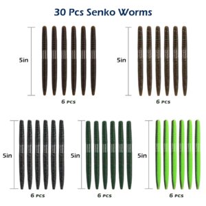 Bombrooster Rubber Worms Senkos 4" 5" Salt Impreatation Soft Plastic Lures Kit Bass Fishing