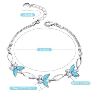 Nieboa S925 Sterling Silver Purple Butterfly Bracelets for Women,Adjustable and Charm Wrist Bracelets Anniversary Jewelry Gift for Women (Blue)