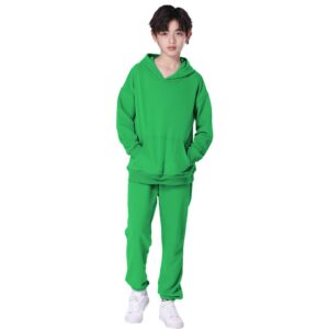 amropi Boy's Hooded Tracksuit Pullover Sweatshirt Jogging Pants Set 2 Pieces Sweatsuit Green, 7-8 Years