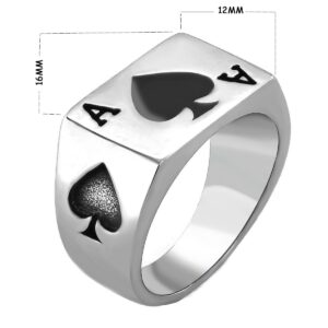 JAJAFOOK Biker Ring Mens Womens Solid Polished Stainless Steel Signet Ring Poker Spade Ace Silver Black Size 5