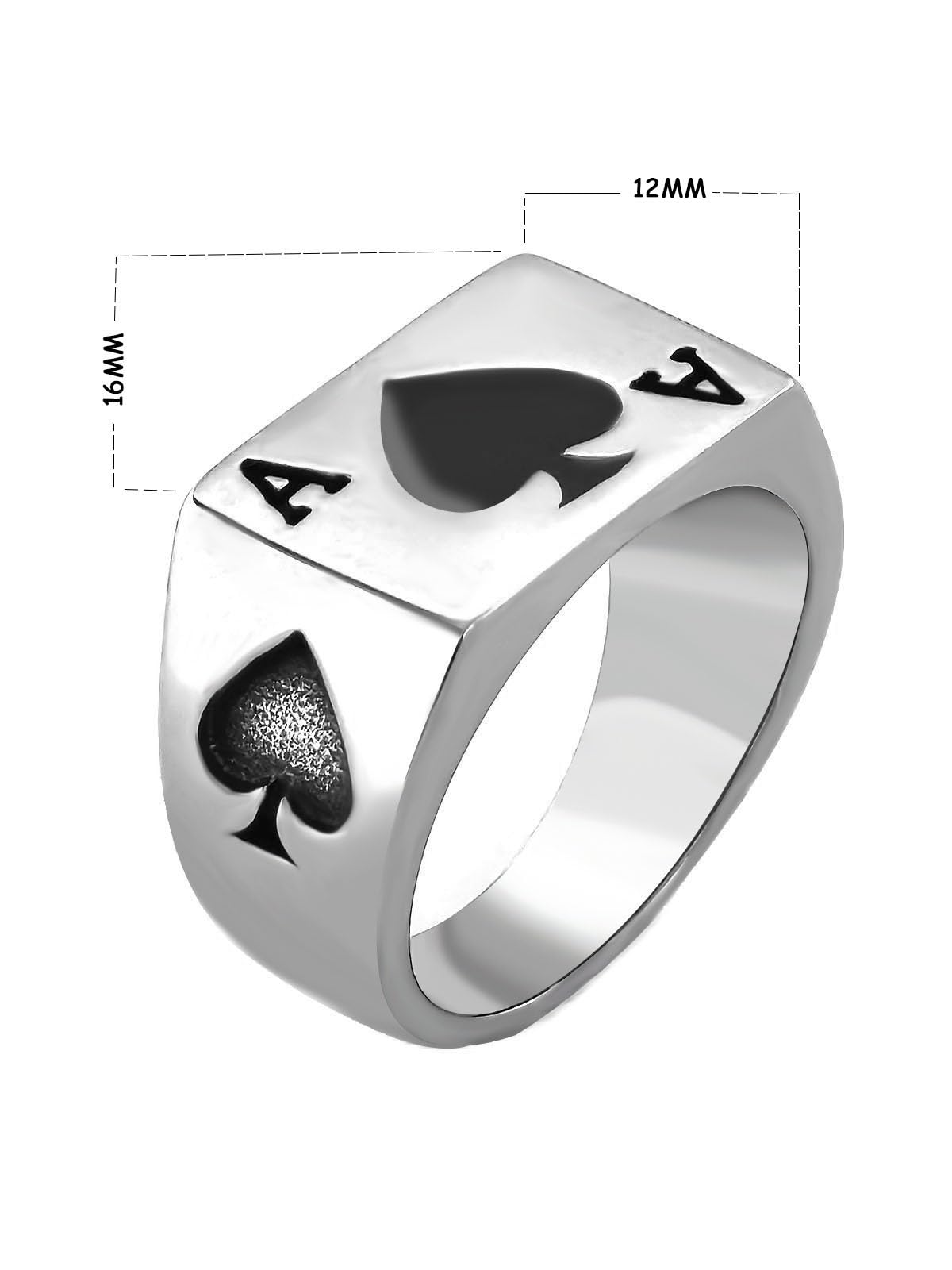 JAJAFOOK Biker Ring Mens Womens Solid Polished Stainless Steel Signet Ring Poker Spade Ace Silver Black Size 5