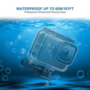 Waterproof Housing Case Accessories Kit Compatible with GoPro Hero 8 Bundle Include Waterproof Housing Case + Tempered Glass Screen Protector + Carrying Case + Snorkel Filter + Anti-Fog Inserts