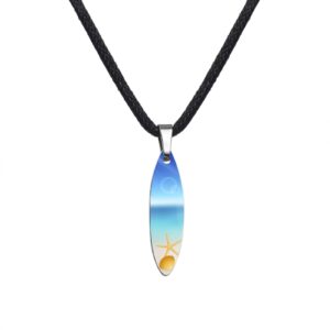 Lauren-Spencer Ocean Wave Surfboard Necklace for Women Men Surfer Necklace Stainless Steel Surfboard Pendant Beach Necklaces Surfer Gifts Jewelry for Women Men Surf Necklace (Starfish and Conch)