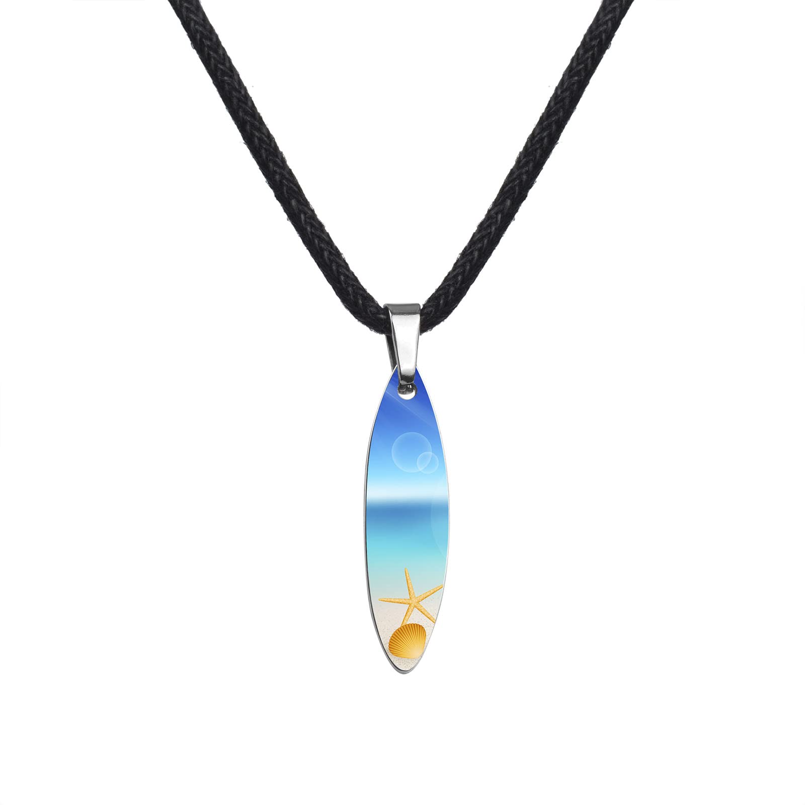 Lauren-Spencer Ocean Wave Surfboard Necklace for Women Men Surfer Necklace Stainless Steel Surfboard Pendant Beach Necklaces Surfer Gifts Jewelry for Women Men Surf Necklace (Starfish and Conch)