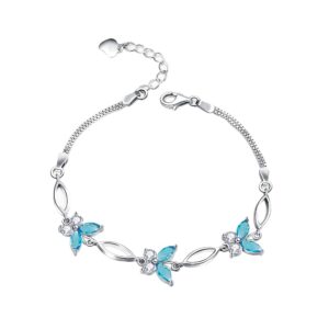 nieboa s925 sterling silver purple butterfly bracelets for women,adjustable and charm wrist bracelets anniversary jewelry gift for women (blue)