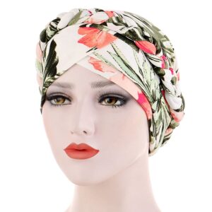 Womens Printed Turban Hat Head Wraps Covers Chemo Cancer Beanies Cap Headwear (3 Pcs-D)