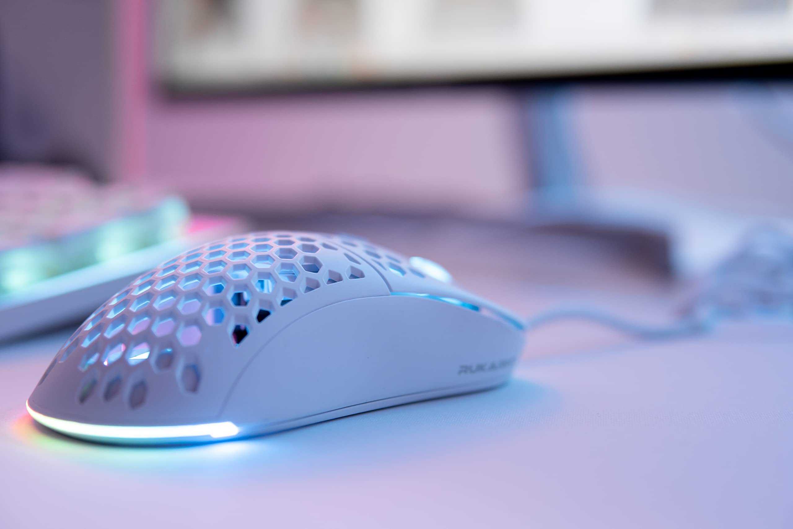 Rukario Ronin X PC Gaming Mouse (Arctic White, Wired) - Ultra LightWeight Symmetrical Honeycomb Shell | RGB Led | PTFE Glides | Pixart 3360 Sensor | 6 Buttons | Weight 63G | Adjustable Settings