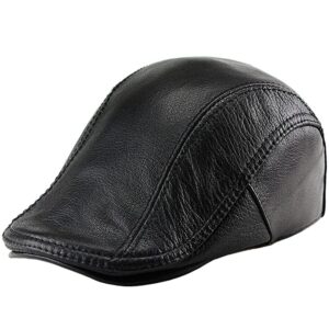 luticeli men's lambskin leather flat cap ivy newsboy hats beret cabbie hat black