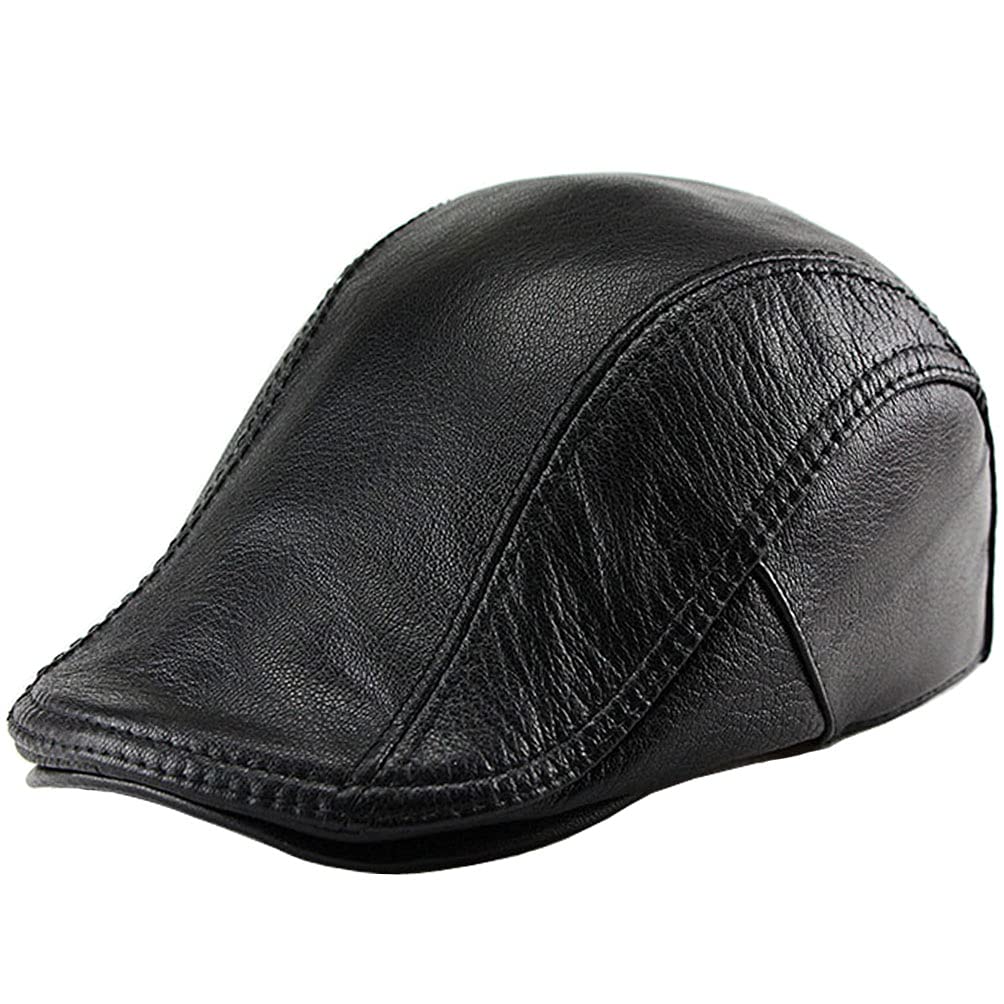 LUTICELI Men's Lambskin Leather Flat Cap Ivy Newsboy Hats Beret Cabbie Hat Black