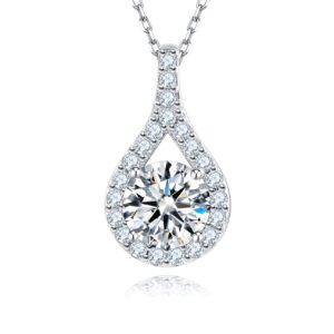 SecreTalk 1-5CT Moissanite Pendant Necklace for Women, Wedding Gift 18K White Gold Plated Silver Diamond Necklace for Wife Mother Her (2CT)