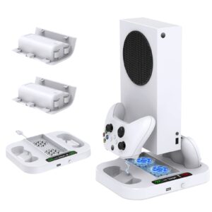 fyoung xbox series s cooling stand with adjustable fan speed, dual charger, and 2 rechargeable battery packs