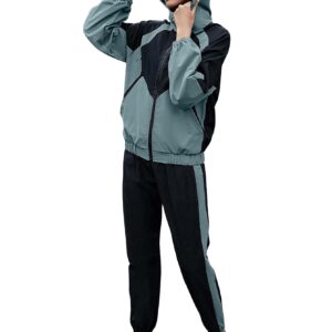 SweatyRocks Women's 2 Piece Outfits Long Sleeve Full Zip Jacket and Pants Tracksuit Set Green Black L