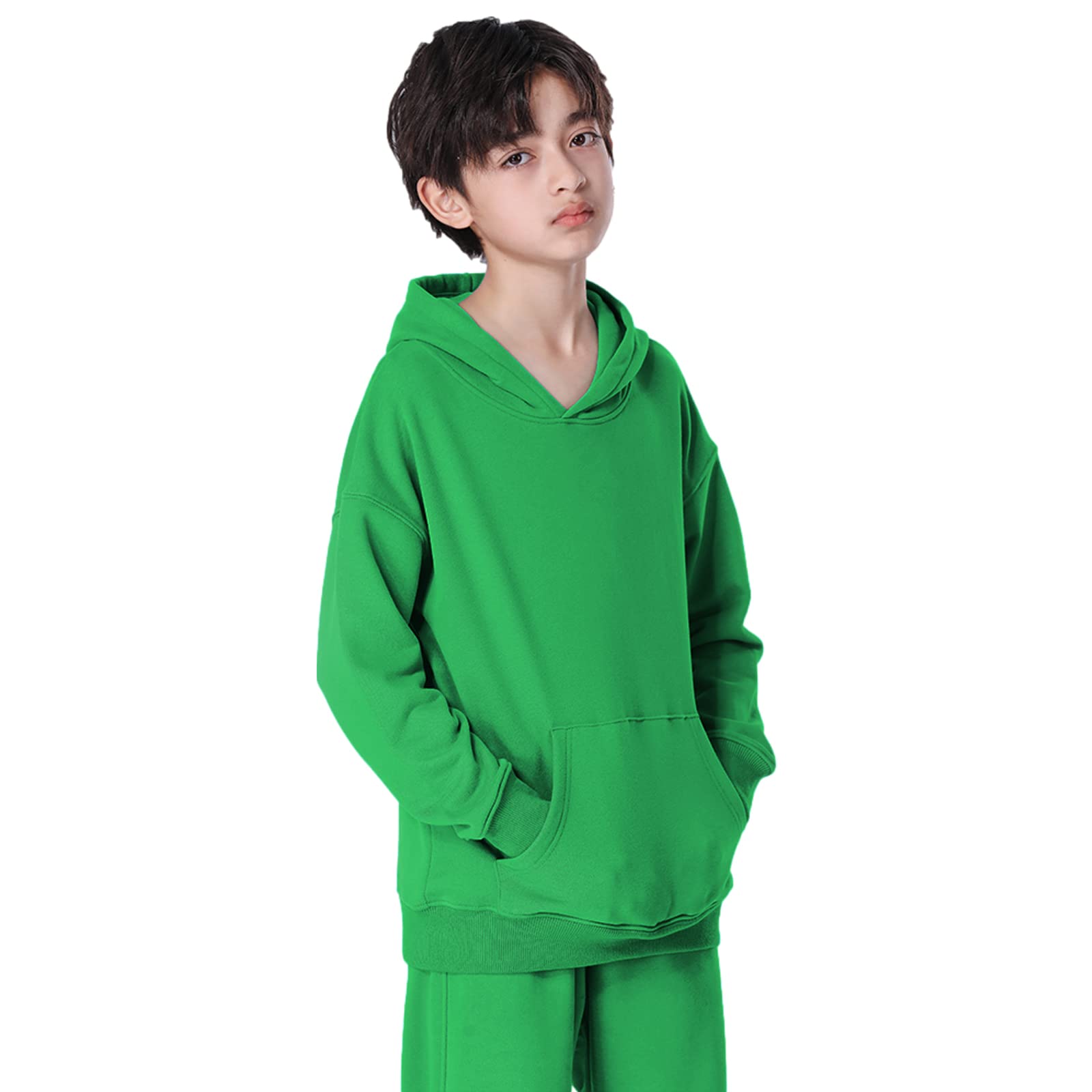 amropi Boy's Hooded Tracksuit Pullover Sweatshirt Jogging Pants Set 2 Pieces Sweatsuit Green, 7-8 Years