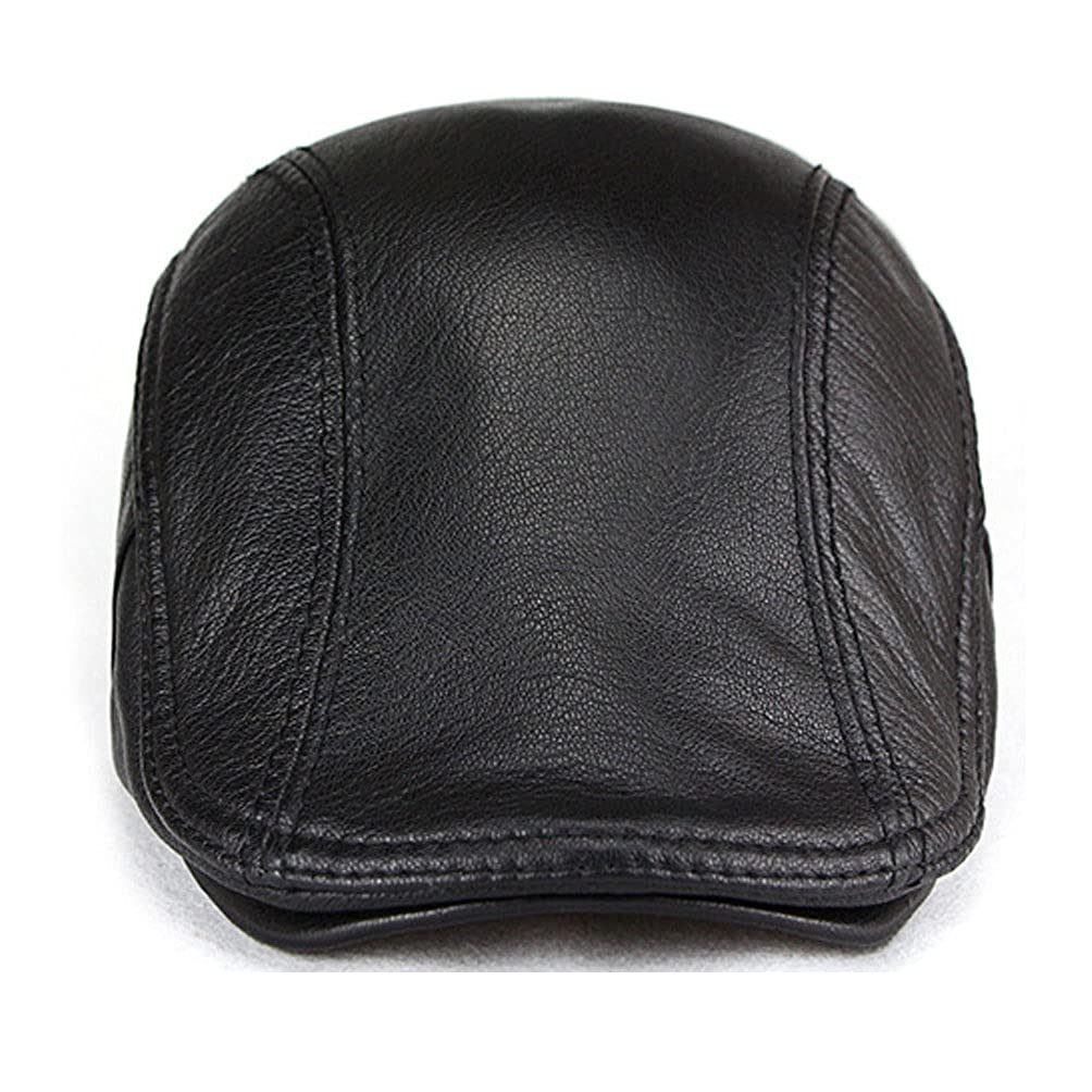 LUTICELI Men's Lambskin Leather Flat Cap Ivy Newsboy Hats Beret Cabbie Hat Black