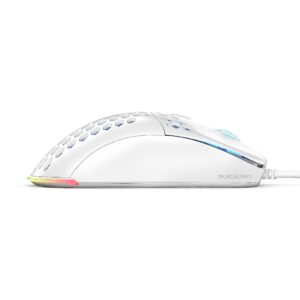 Rukario Ronin X PC Gaming Mouse (Arctic White, Wired) - Ultra LightWeight Symmetrical Honeycomb Shell | RGB Led | PTFE Glides | Pixart 3360 Sensor | 6 Buttons | Weight 63G | Adjustable Settings