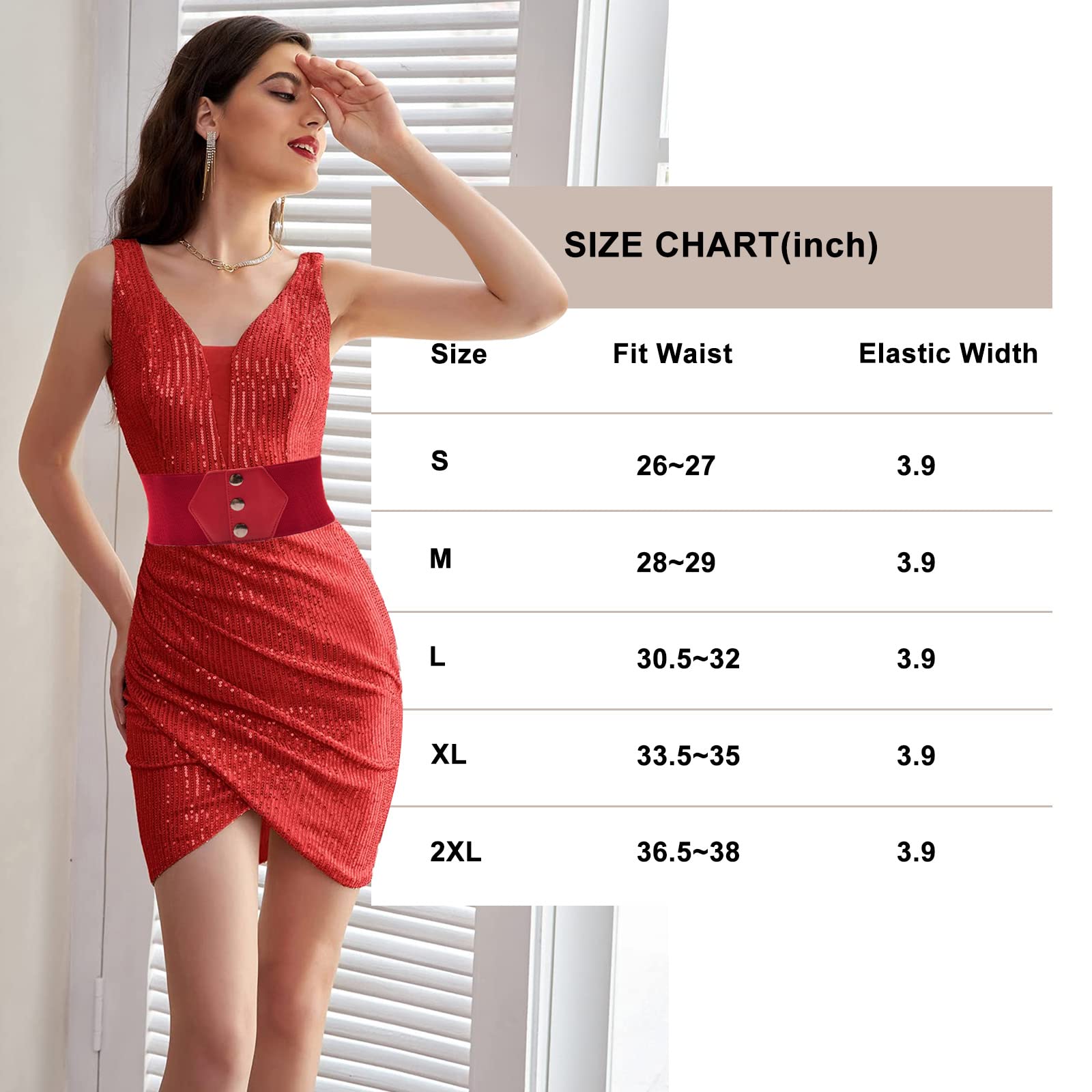 GRACE KARIN Womens Stretchy Belt Snap Button Corset Elastic Waist Belt Cincher Belt for Daily Party Dress Medium