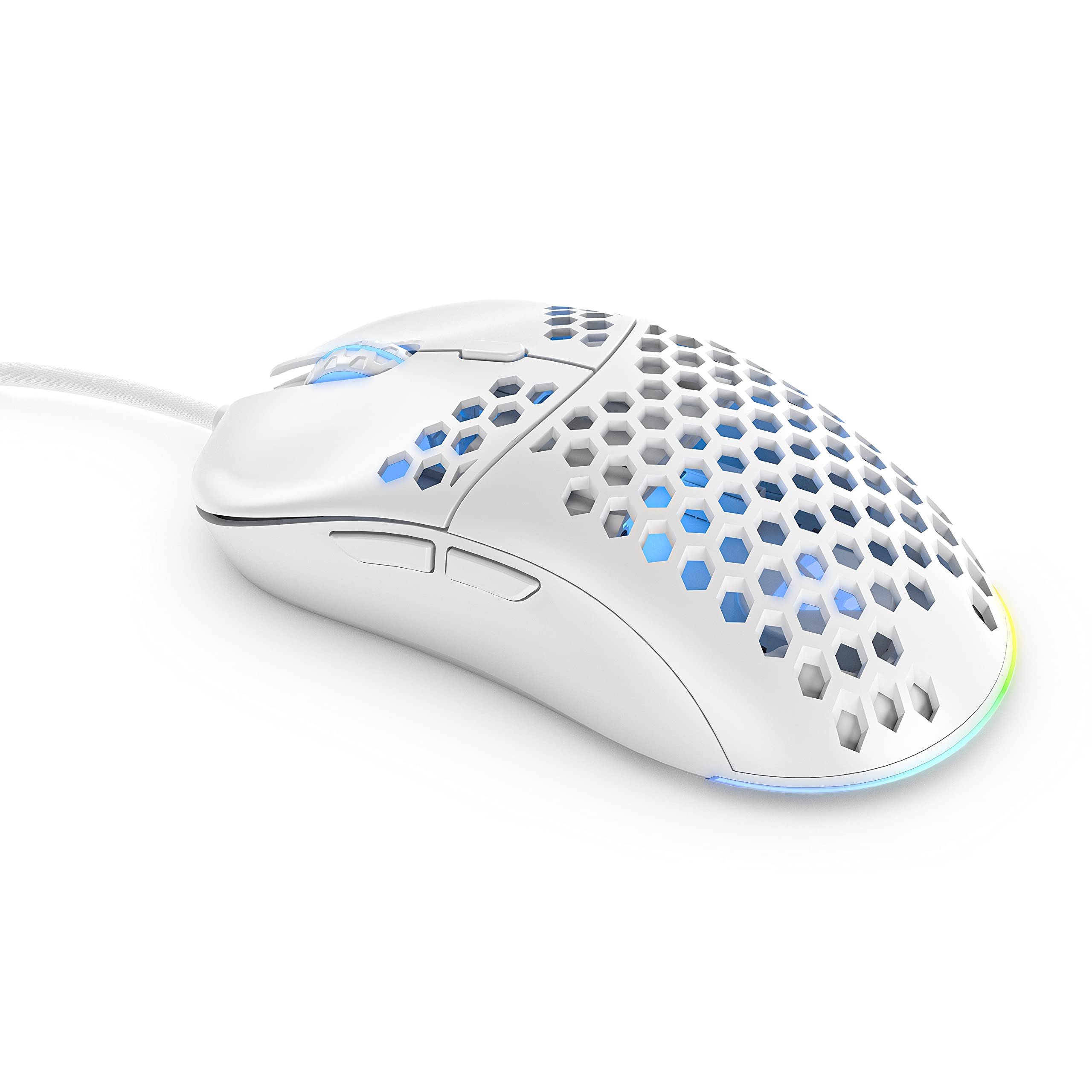 Rukario Ronin X PC Gaming Mouse (Arctic White, Wired) - Ultra LightWeight Symmetrical Honeycomb Shell | RGB Led | PTFE Glides | Pixart 3360 Sensor | 6 Buttons | Weight 63G | Adjustable Settings