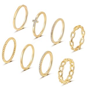 tobeny 8pcs 14k gold plated stacking rings for women gold silver knuckle stackable rings size 4 to size 11 1.5mm/2mm/3.8mm eternity wedding band rings