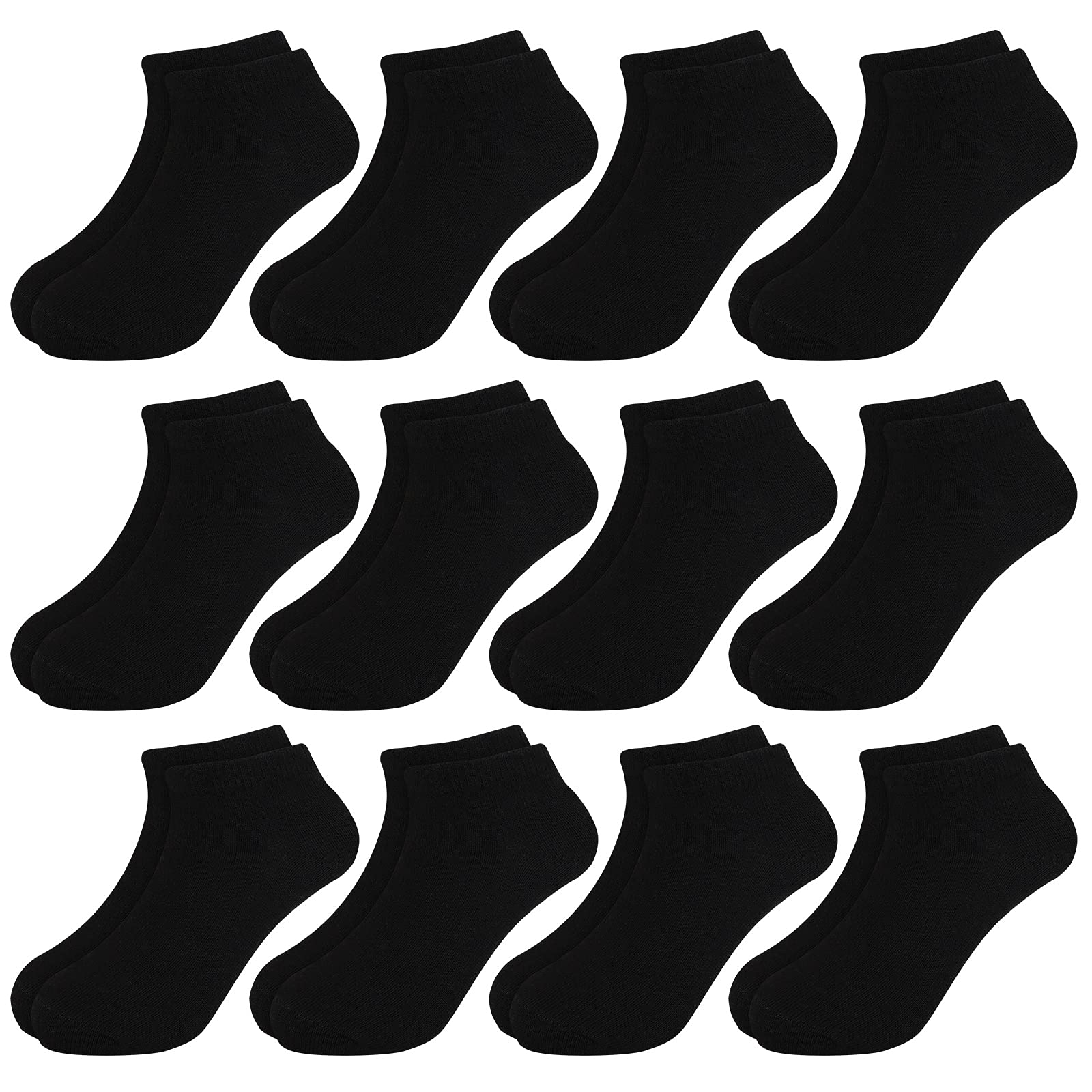 BOOPH 12 Pairs Kids Ankle Socks Boys Girls Half Cushion Socks 9-12 Years Black