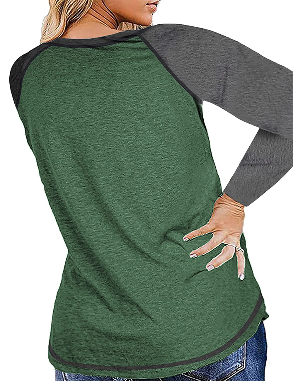 MAYFASEY Women's Plus Size Raglan Long Sleeve Crewneck Sweatshirt Solid Color Shirt Casual Basic Tshirts Loose Baggy Tees Blouse Tunics Green 1X