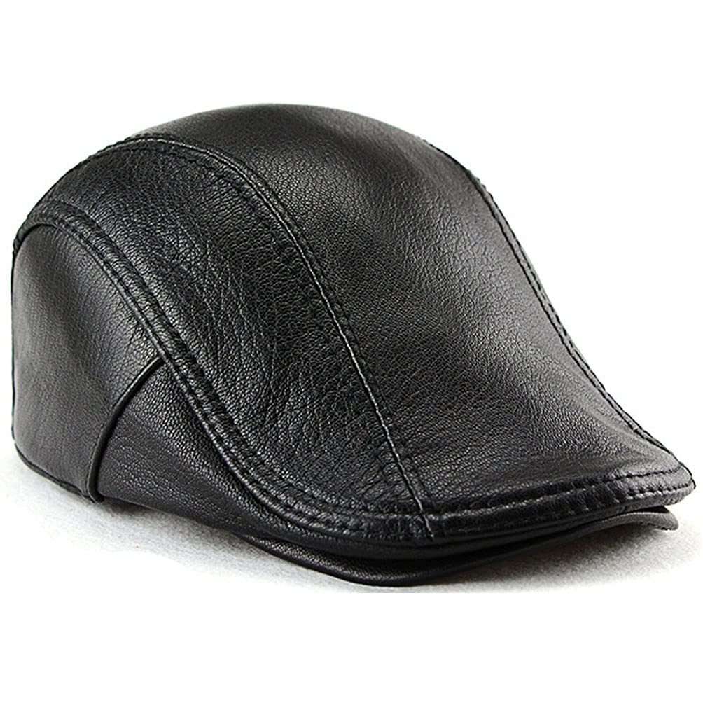 LUTICELI Men's Lambskin Leather Flat Cap Ivy Newsboy Hats Beret Cabbie Hat Black