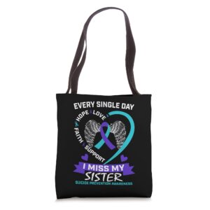 Heart Teal Purple Miss Sister Suicide Awareness Prevention Tote Bag