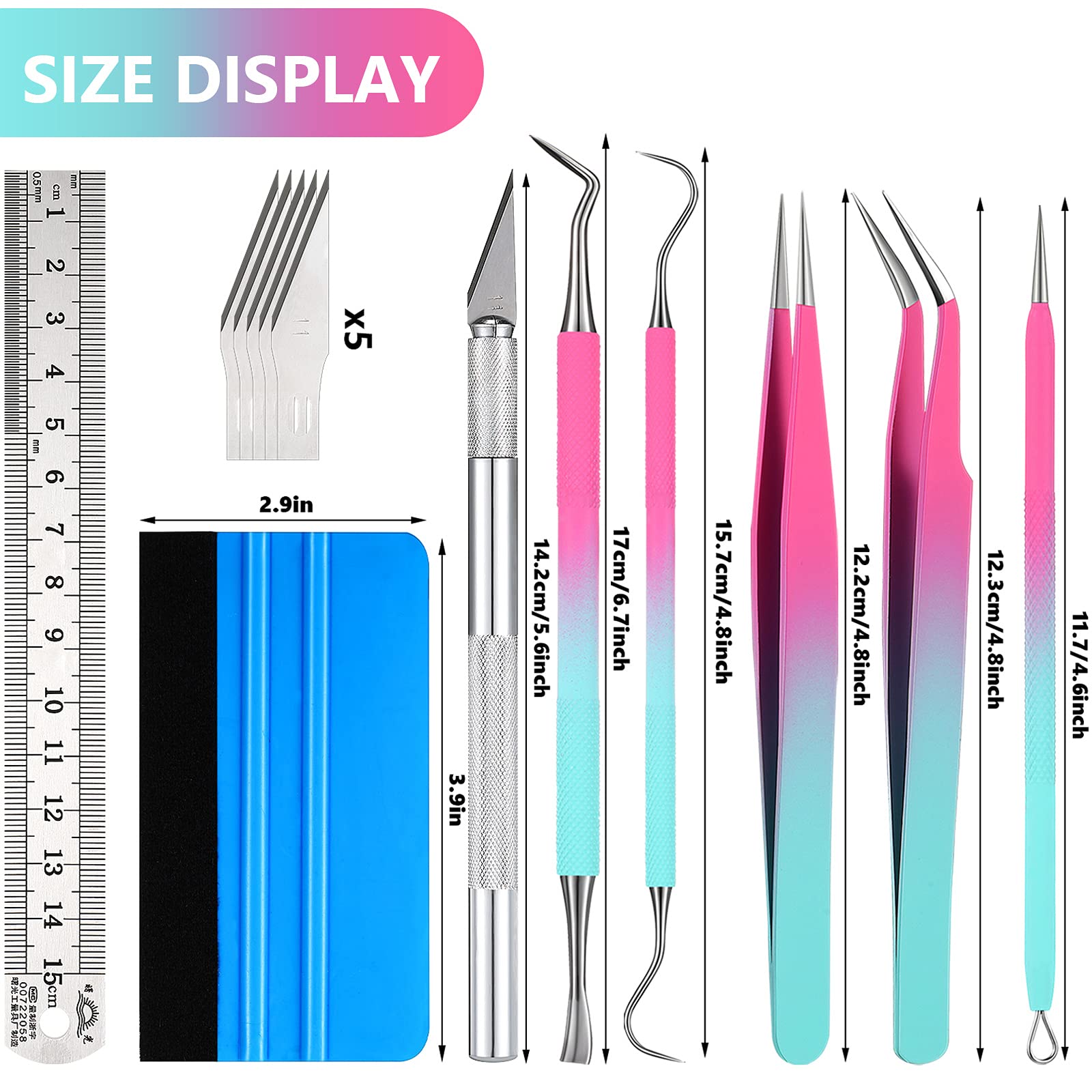 13 Pieces Weeding Silhouette Tools Kit, Craft Vinyl Weeding Tools Lettering Vinyl Tool Kit Stainless Steel Silhouette Accessories Craft Knife Ruler Vinyl Scraper for Vinyl Crafts DIY Paper Cameo