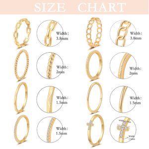 TOBENY 8PCS 14K Gold Plated Stacking Rings for Women Gold Silver Knuckle Stackable Rings Size 4 to Size 11 1.5mm/2mm/3.8mm Eternity Wedding Band Rings