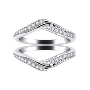 Uloveido 925 Sterling Silver Infinity Bypass Wedding Engagement Ring Guard Enhancer With Cubic Zirconia 2pcs/ SetY1516 (Size 7)