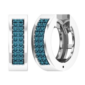 dazzlingrock collection round blue diamond double row unisex hoop earrings in 925 sterling silver