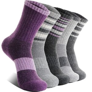 ebmore womens merino wool hiking socks thermal warm winter boot crew cushion work gift socks 5 pairs(striped-a,m)