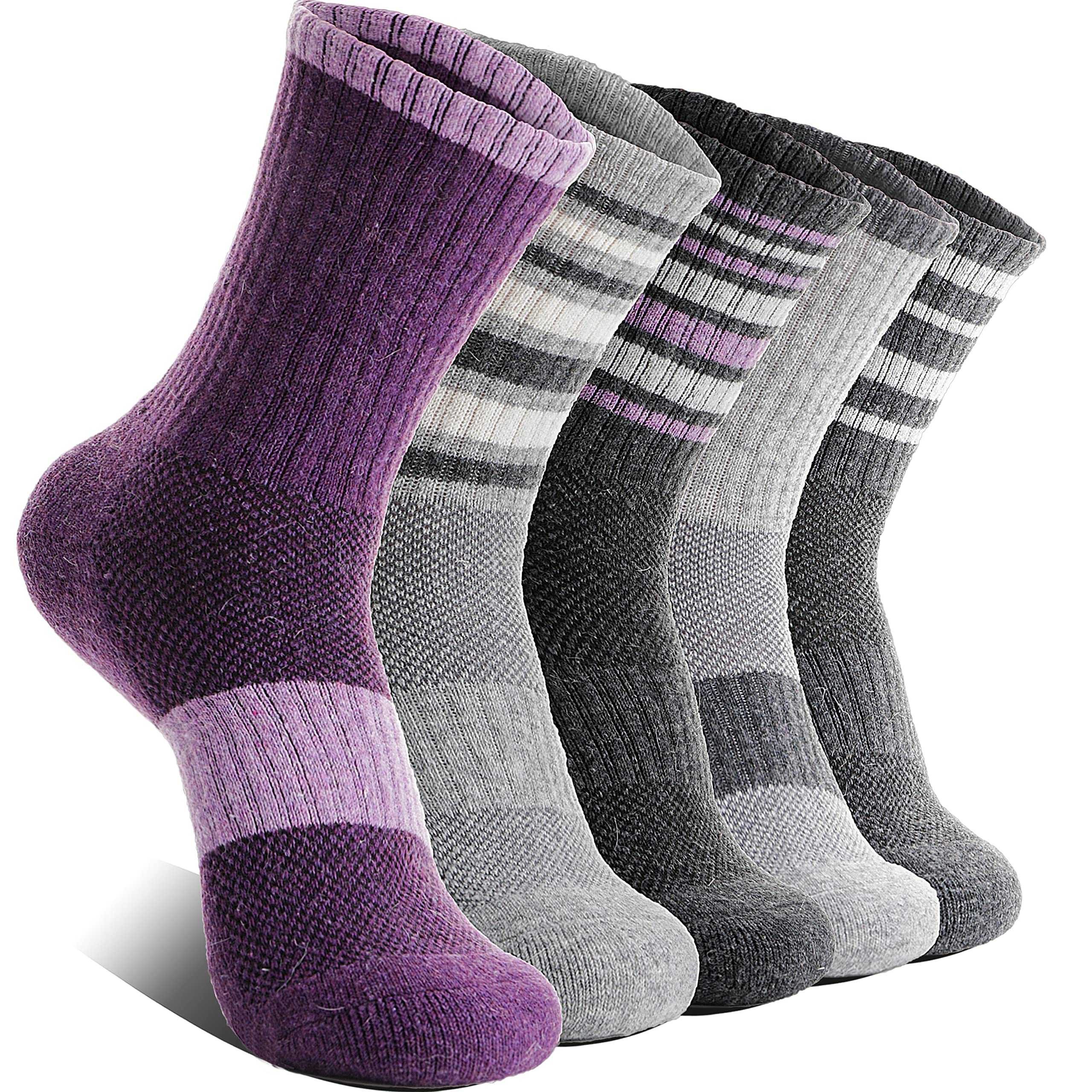 EBMORE Womens Merino Wool Hiking Socks Thermal Warm Winter Boot Crew Cushion Work Gift Socks 5 Pairs(Striped-A,M)