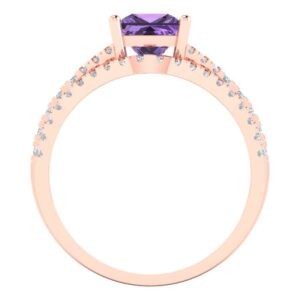 Clara Pucci 1.71 carat Princess Shape Solitaire Alexandrite Wedding Anniversary Bridal Engagement Ring Band set 14k Rose Gold 6.5