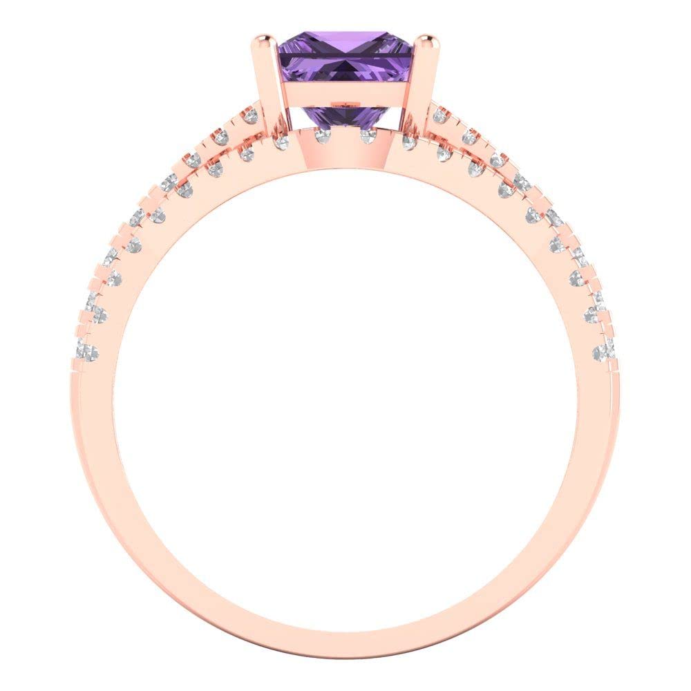 Clara Pucci 1.71 carat Princess Shape Solitaire Alexandrite Wedding Anniversary Bridal Engagement Ring Band set 14k Rose Gold 6.5