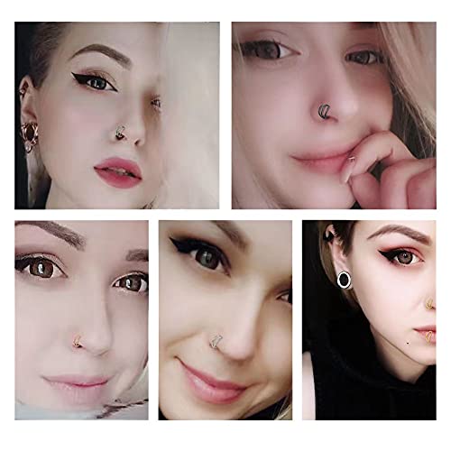 WBRWP Nose Ring Lip Rings Septum-Clicker: Double Black Nose Ring Hoops 16G 8mm 316L Surgical Steel Sleeper Earring Helix Rook Conch Cartilage Daith Tragus Earrings Nose Piercing Jewelry