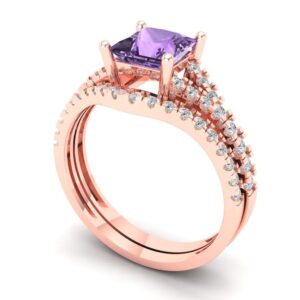 Clara Pucci 1.71 carat Princess Shape Solitaire Alexandrite Wedding Anniversary Bridal Engagement Ring Band set 14k Rose Gold 6.5