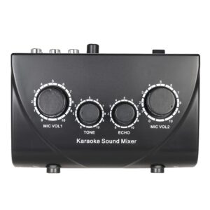 Btuty Karaoke Sound Mixer Dual Mic Inputs Audio Mixer Headphone Amplifier 2 Channel Mixer With Cable N-1 Black Color