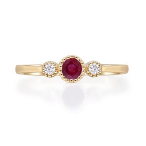 Gin & Grace 10K Yellow Gold Mozambique Genuine Ruby Ring with Diamonds for women | Ethically, authentically & organically sourced (Round) shaped Ruby hand-crafted jewelry for her | Ruby Ring for women