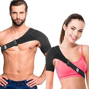 Suptrust Recovery Shoulder Brace for Men and Women, Shoulder Stability Support Brace, Adjustable Fit Sleeve Wrap, Relief for Shoulder Injuries and Tendonitis, One Size Regular, Dark Black