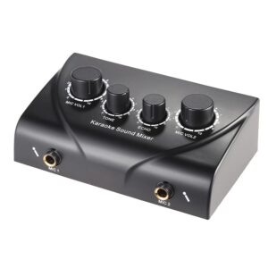 Btuty Karaoke Sound Mixer Dual Mic Inputs Audio Mixer Headphone Amplifier 2 Channel Mixer With Cable N-1 Black Color