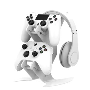 controller holder, game controller headset stand for xbox series x s/xbox one / ps5 / ps4 / ns/pc/headset, aluminum metal headset mount universal organizer for video game accessories (white)