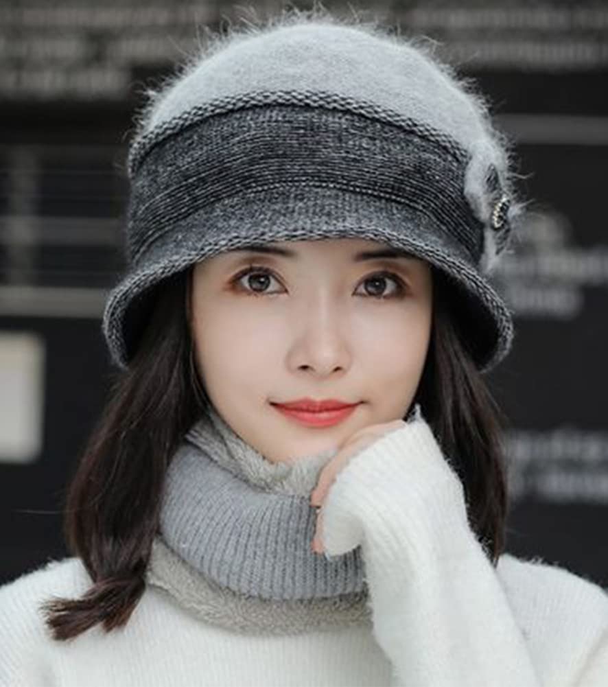 Hat and Scarf for Women, Women's Hat Scarf Set Warm Beanie Knitted Wool Hat Outdoor Cold Proof Scarf Hat Winter Hat Women A Black