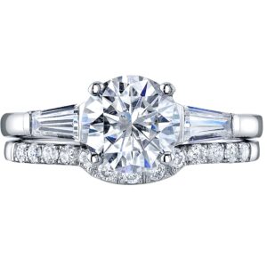 PEORA Moissanite Keepsake Solitaire Engagement Ring and Wedding Band Bridal Set in Sterling Silver, 1.50 Carat Center, DE Color, VVS Clarity, Size 5.5